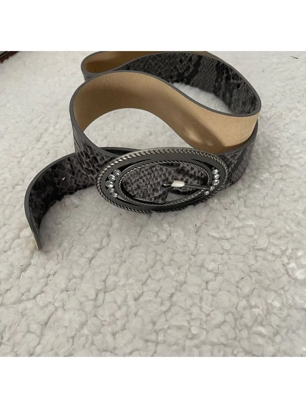 Chic Black and Gray Belt with Rhinestone Buckle